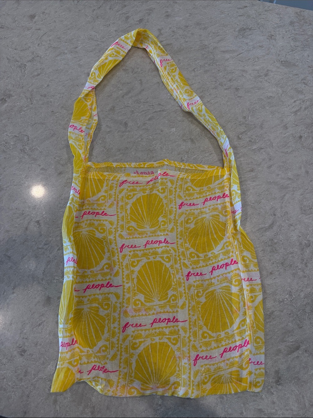 Free People Yellow and Pink Shell-Print Shoulder Tote